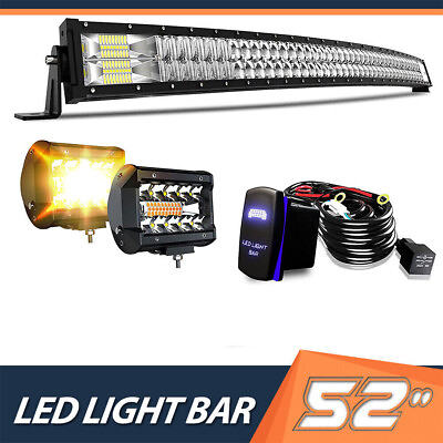 #ad 52quot; Curved LED Light Bar4quot; LED Work Lamp For 99 06 Chevy Silverado 1500 1500HD