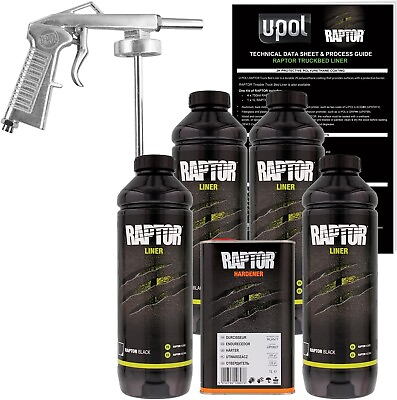 #ad U POL Raptor Black Truck Bed Liner Kit w FREE Spray Gun 4 Liters Upol