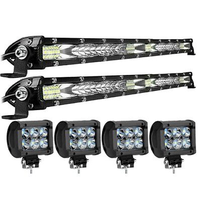 #ad 2x 20quot;1520W LED Light Bar 4x 4quot; Pods Offroad Fit For Jeep Truck SUV ATV Car