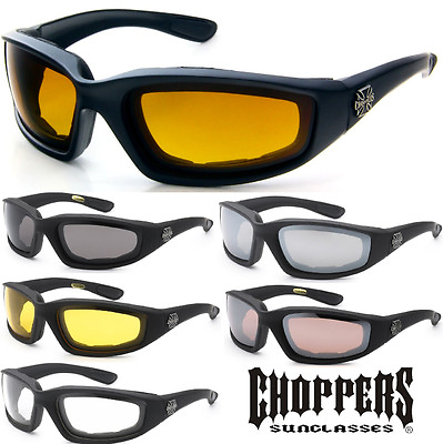 #ad 3 Pair Combo Wind Resistant Motorcycle Riding Padded Cycling Choppers Glasses