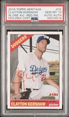 #ad #ad 2015 Topps Heritage Clayton Kershaw Real One Red Ink Auto #’d 59 66 PSA 10 Pop 2