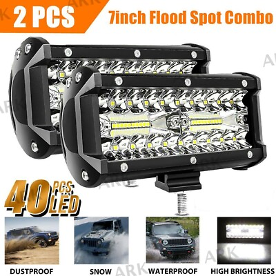 #ad 2x 7Inch 20000W LED Work Light Bar Flood Spot Pods Offroad Fog Driving ATV Truck