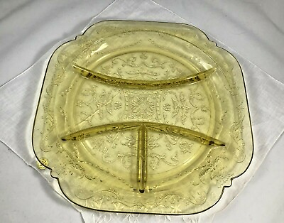 #ad #ad Vtg Divided Tray Yellow Depression Federal Glass Co Madrid Pattern 30#x27;s Era