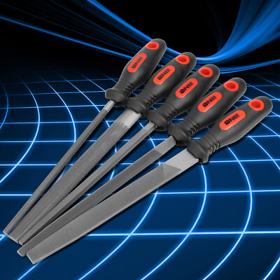 #ad 5Pcs Heat Treated Steel Rubber Handle Tooth Pattern Double Cut Bastard File Set