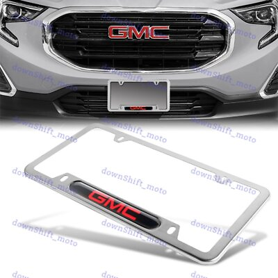 #ad 1PCS For GMC Black Silver License Plate Frame Stainless Steel Metal Brand New
