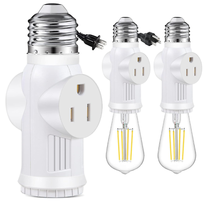 #ad E26 Light Socket to Plug Adapter 2 Pack 2 3 Prong Light Socket Outlet White