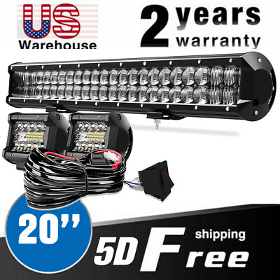 #ad #ad LED Light Bar 20 Inch 126W 5D Spot Flood Combo Light with Wiring Harness 4#x27;#x27;Pods