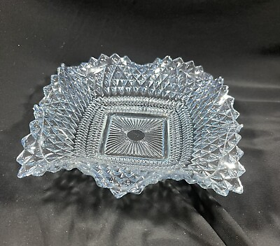 #ad R Vintage FEDERAL *Light Blue*glass Ruffled SQUARE bowl DIAMOND Approx 7”