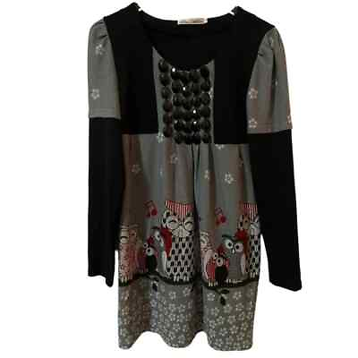 #ad SOLITAIRE Los Angeles Long Sleeve Owl Print Dress Sz S Small Design In Italy