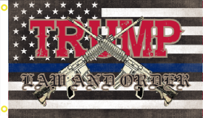 #ad Trump Law And Order USA THIN BLUE LINE 2nd Amendment NRA MACHINE GUN 3X5 Flag