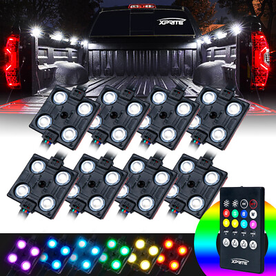 #ad Xprite 8pcs RGB LED Cargo Truck Bed Rock Lights Pod Remote Control Neon Lighting
