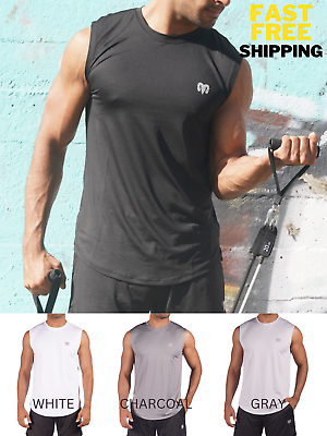 #ad 4 PACK Mens Dri Fit Workout Running Cooling Performance T Shirt Sleeveless Tee