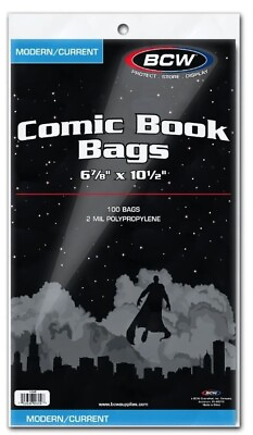 #ad BCW Current Modern Comic Book Bags 100 Bags Sleeves