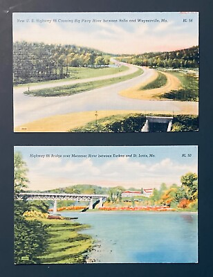 #ad Missouri Route 66 Postcards Rolla Waynesville Eureka St. Louis Linen like