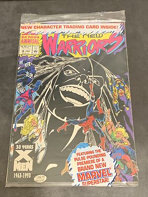#ad The New Warriors # 3 Marvel Comics 1993 in Bag with Trading Card
