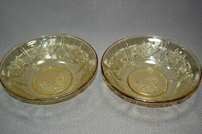 #ad Vintage Federal Amber Depression Glass Cabbage Rose 2PC Serving Bowls