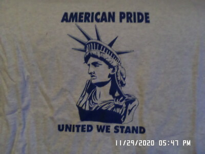 #ad NEW T Shirt: American Pride United We Stand w Statue Of Liberty Light Gray XL