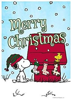 #ad OFFICIAL SNOOPY PEANUTS DOGHOUSE CHRISTMAS STOCKING GARDEN YARD FLAG 12quot; x 18quot;