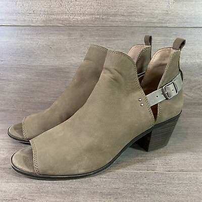 #ad Lucky Brand Ankle Boots Women 9M Brown Leather Braydon Open Toe Strap Heels