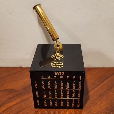 #ad #ad CENTRAL FEDERAL SAVINGS 2.5quot; Square Paperweight Calendar 1972 1973 PEN HOLDER