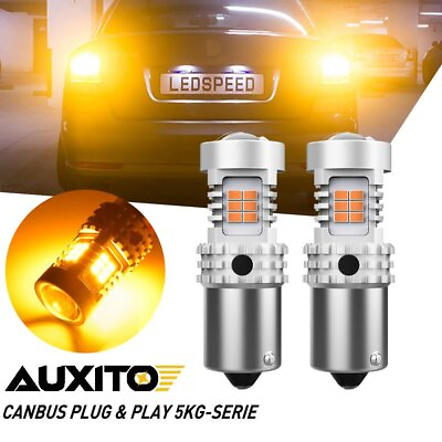 #ad #ad For Porsche Infiniti Mini Amber Turn Signal Light LED Bulb BAU15S 7507 Canbus 2x