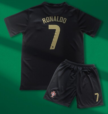 #ad Portugal Kids Black Soccer Jersey #7 Ronaldo Shorts amp; Socks Kit Set Youth Sizes