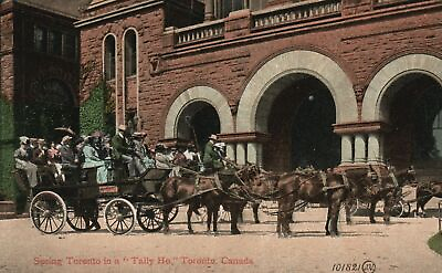 #ad Vintage Postcard Seeing Toronto In Tally Ho Horse Carriage Toronto Canada