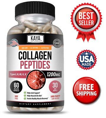 #ad COLLAGEN PEPTIDES Types I II III V X 1200mg Pills Anti Aging Skin Capsules