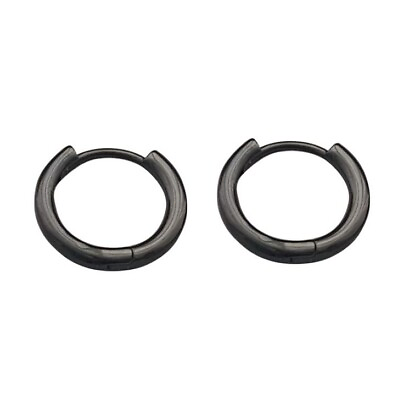 #ad 925 Sterling Silver Black Polished 2x13 15 18mm Hinged huggie Hoop Earrings A30