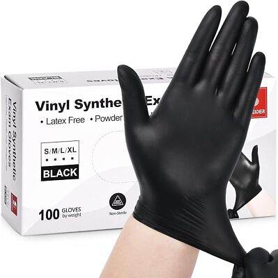 #ad 100 Black Vinyl Synthetic Exam Gloves 4 mil Powder Free Latex Free Non Sterile