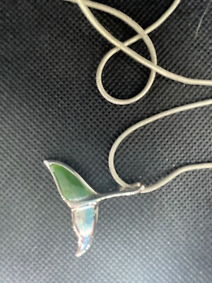 #ad Whale Tail Pendant green and silver color