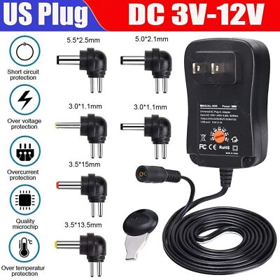 #ad Universal AC to DC 3V 12V Adjustable Power Adapter Supply Charger Electronics US
