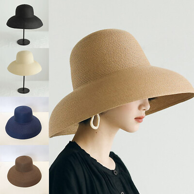 #ad Summer Straw Hat Style Hepburn Handmade Women Wide Sun Hats Classical Brim Beach
