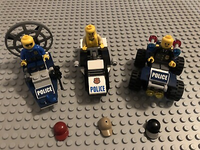LEGO Minifigure Lot 7 with 3 Police ATV Boat Vehicle City Gear Great Shape