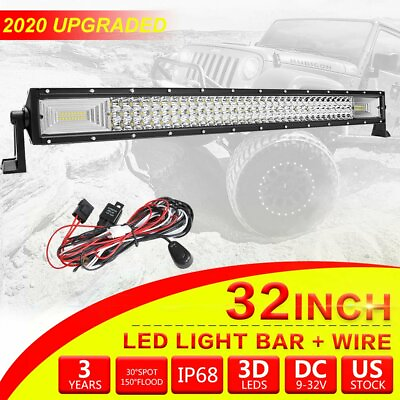 #ad 32quot;inch LED Light Bar Flood Spot Combo Work Lamp Offroad UTV 4WD Wiring