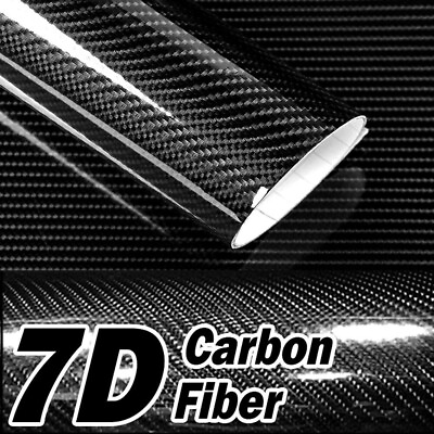 #ad 12quot; x 60quot; 7D Premium Hi Gloss Black Carbon Fiber Vinyl Wrap Bubble Free Release