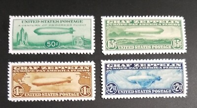 #ad US Stamps Sc# C13 C14 C15 amp; C18 1930 Graf Zeppelin Air Mail Stamp Replica Set