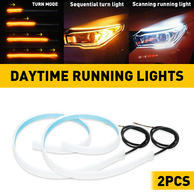 #ad 2x 60cm LED Switchback DRL Tube Light Strip Amber Sequential Flow Turn Signal US