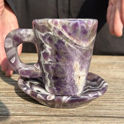 #ad 1.9LB 4.7quot;Natural Dream Amethyst Mug Cup Crystal Craft Hand Mand Decor Healing
