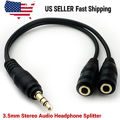 #ad 3.5mm AUX Audio Earphone Splitter 1 Male to 2 Female Gold Plated Headphone Cable