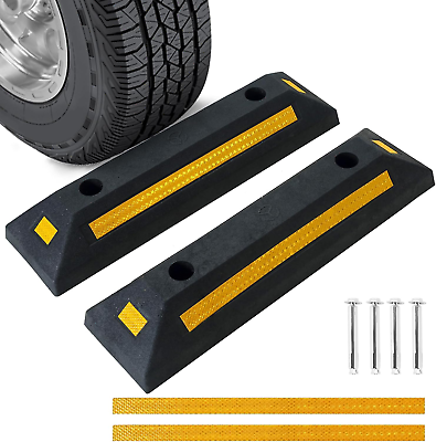 #ad 2 Pack Rubber Parking Guide Blocks Heavy Duty Wheel Stop Stoppers for Car Garage