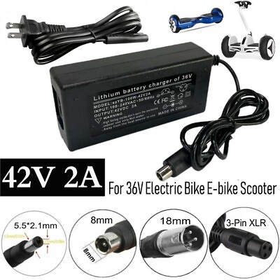 #ad 42V 2A Power Charger Adapter For Electric Bike E bike Scooter 36V Li ion Battery