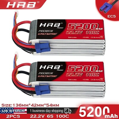 #ad 2pcs HRB 22.2V 6S 5200mAh LiPo Battery 100C EC5 for RC Helicopter Airplane Truck