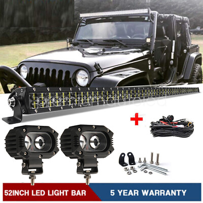 #ad 52 in 1800W LED Light Bar 4quot; 48W Cube Pods Combo Fit JEEP WRANGLER JL JK TJ YJ