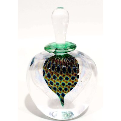 #ad David New Signed Small Dated Art Glass Perfume Bottle Dichroic Peacock Pattern