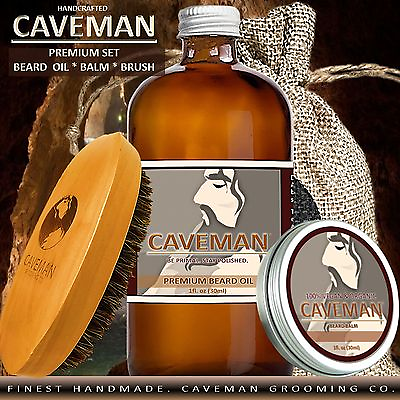 #ad Hand Crafted Caveman® Beard Oil Conditioner Beard Balm Brush KIT 18 Scents