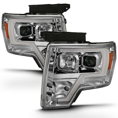 #ad Pair Chrome Projector Headlights w LED Tube Bar Halogen Ver. for 2009 2014 F150