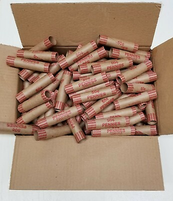 #ad 160 Rolls Preformed PENNY Coin Wrappers Paper Tubes For Pennies Holds 50 cents