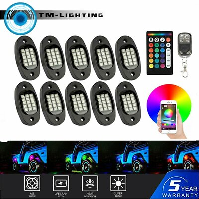 #ad #ad 10 PCS RGB LED Rock Lights Kit Underbody Neon Music Light Bluetooth APP