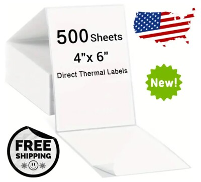 #ad 500 4quot;x6quot; Fanfold Direct Thermal Shipping Labels for Zebra 4 X6 Rollo Printers